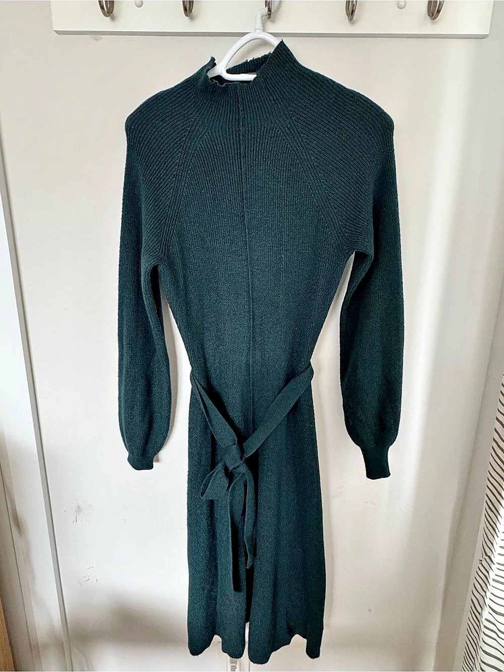 RW&CO Dark Green Belted Knit Sweater Dress XS
